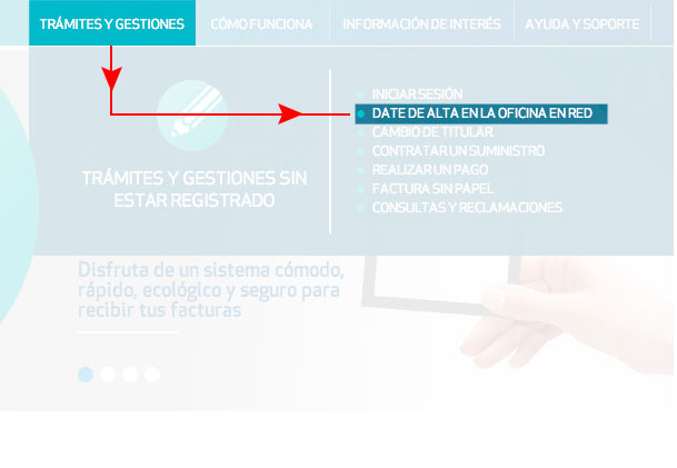 Haz clic en ¿Eres un nuevo usuario? Date de alta ahora, o ve a Trámites y gestiones y selecciona Date de alta en la Oficina en Red