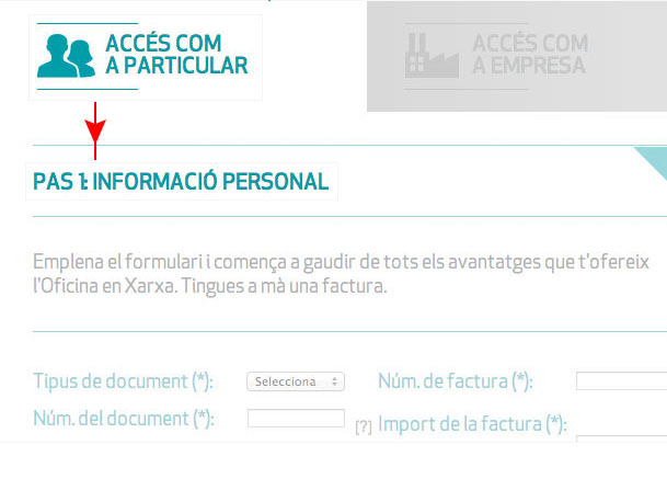 Emplena el formulari i comença a gaudir de tots els avantatges que t'ofereix l'Oficina en Xarxa. Tingues a mà una factura.