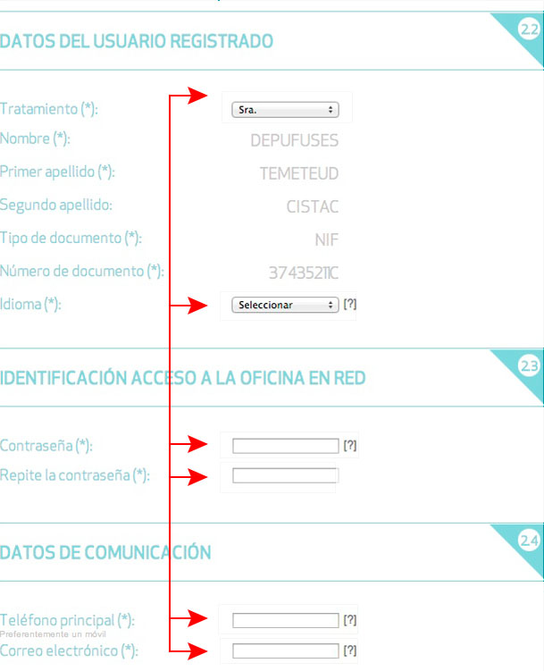 Cumplimenta los datos de usuario, los datos de acceso a la Oficina en Red y los datos de comunicación; elige si deseas recibir la Factura sin Papel y acepta las condiciones de uso
