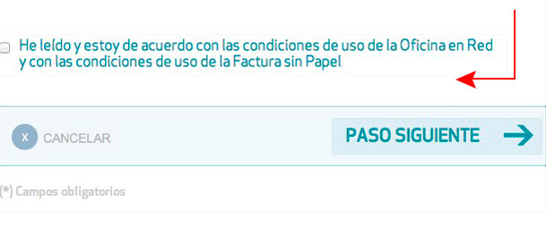 Cumplimenta los datos de usuario, los datos de acceso a la Oficina en Red y los datos de comunicación; elige si deseas recibir la Factura sin Papel y acepta las condiciones de uso