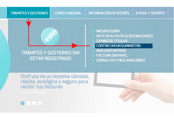 Haz clic en Trámites y gestiones y selecciona Contrata un suministro
