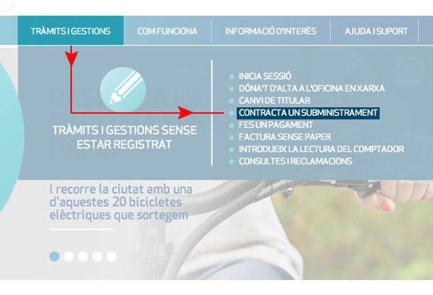 Fes clic a Tràmits i gestions i selecciona Contracta un subministrament
