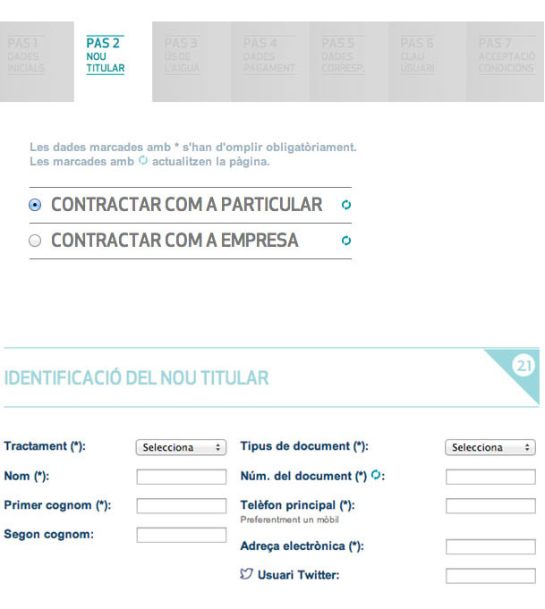 Emplena les dades identificatives del titular (particular o empresa)
