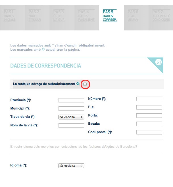 Emplena les dades de correspondència