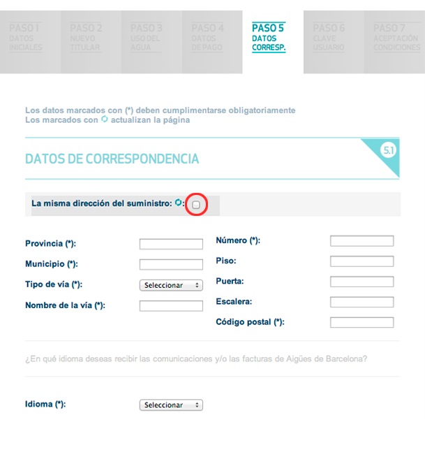 Cumplimenta los datos de correspondencia