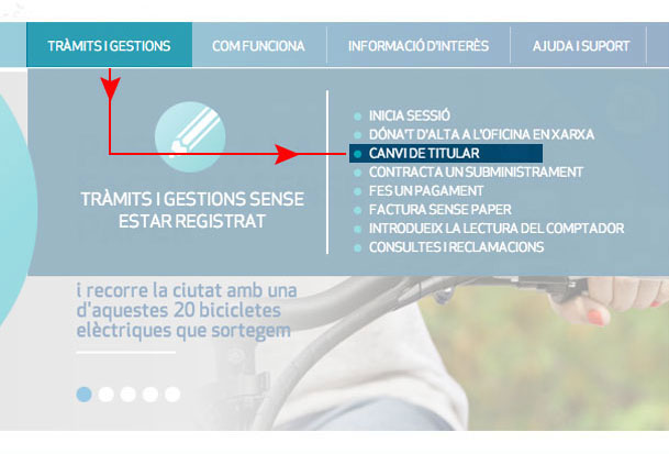 Fes clic a Tràmits i gestions i selecciona Canvi de titular