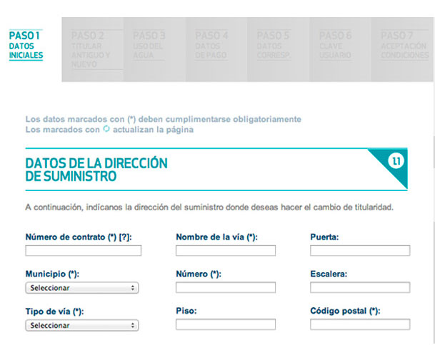 Datos de la dirección de suministro y tipo de cambio de titular