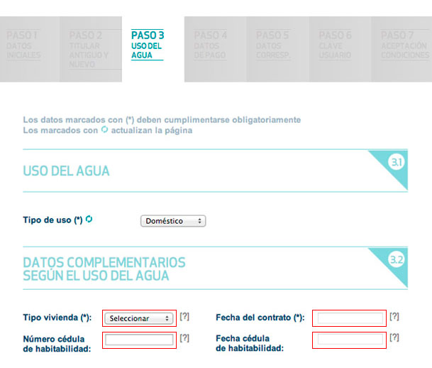 Cumplimenta los datos sobre el uso del agua