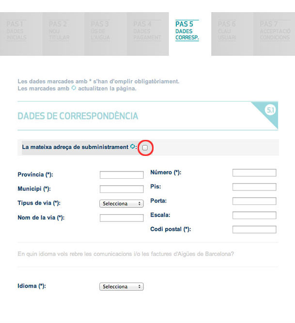 Emplena les dades de correspondència