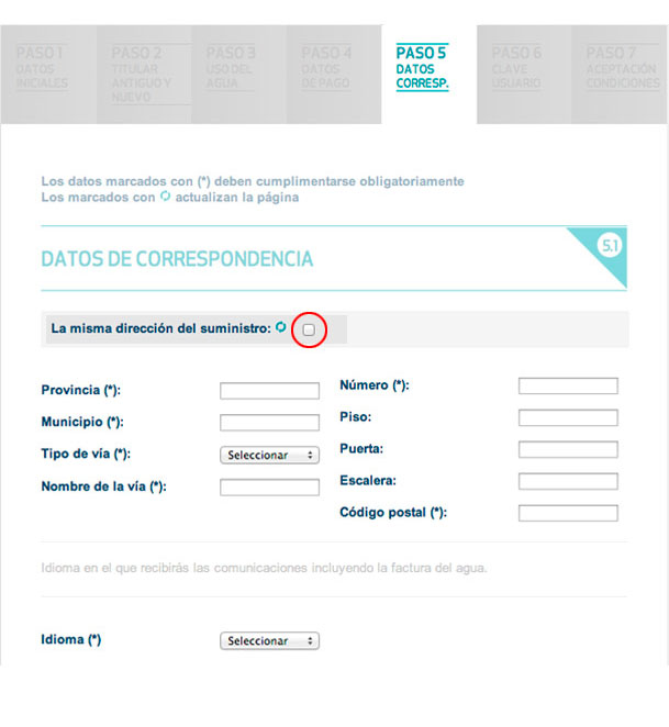 Cumplimenta los datos de correspondencia