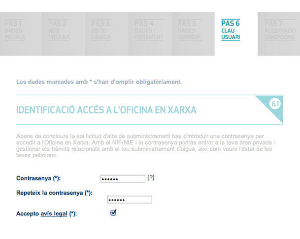 Introdueix la teva contrasenya i marca la casella per acceptar l'avís legal i accedir a l'Oficina en Xarxa
