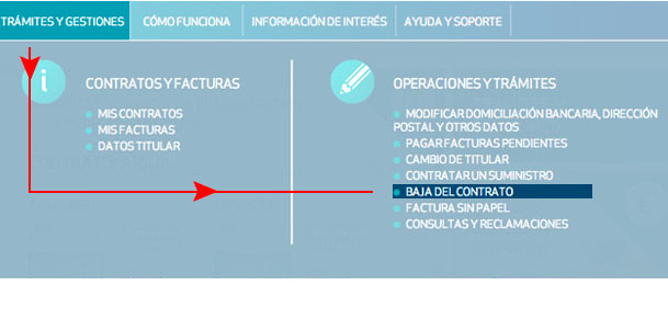 Haz clic en Trámites y gestiones y selecciona Baja del contrato