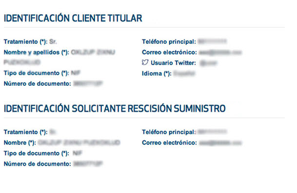 Identificación del titular y del solicitante de la rescisión