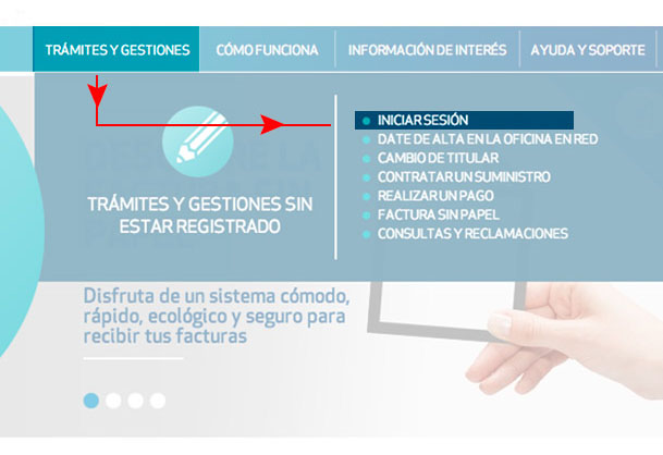 Puedes acceder haciendo clic en Trámites y gestiones y seleccionando Iniciar sesión