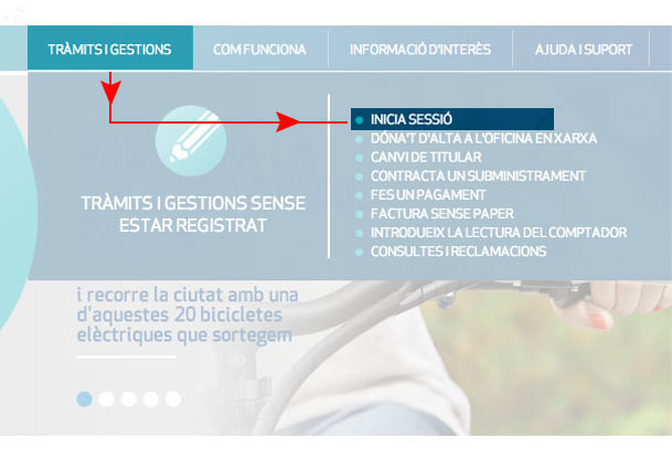 Pots accedir-hi fent clic a Tràmits i gestions i seleccionant Inicia sessió