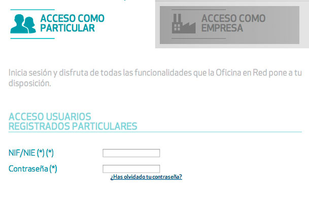 Acceso como particular o como empresa