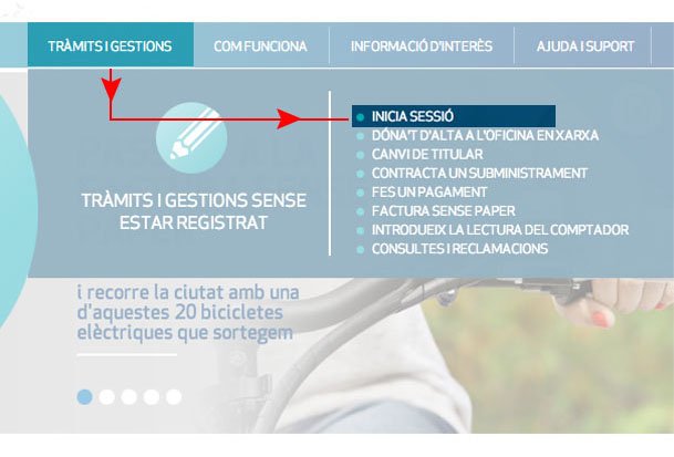 Pots accedir-hi fent clic a Tràmits i gestions i seleccionant Inicia sessió
