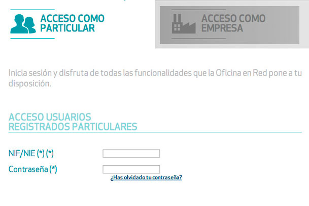 Acceso como particular o como empresa