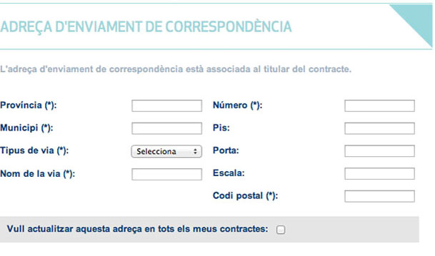 Emplena les noves dades de correspondència i confirma la petició
