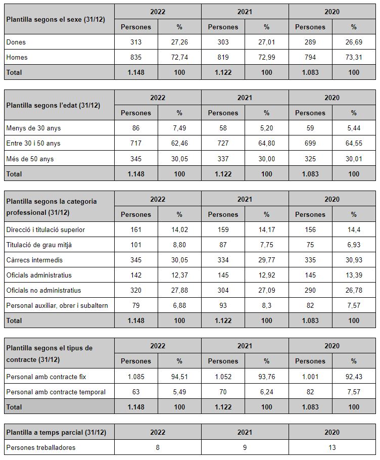 Plantilla y datos generales de ocupación